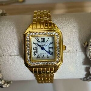 Panthere Classic Rectangle Gold Crystal Watch